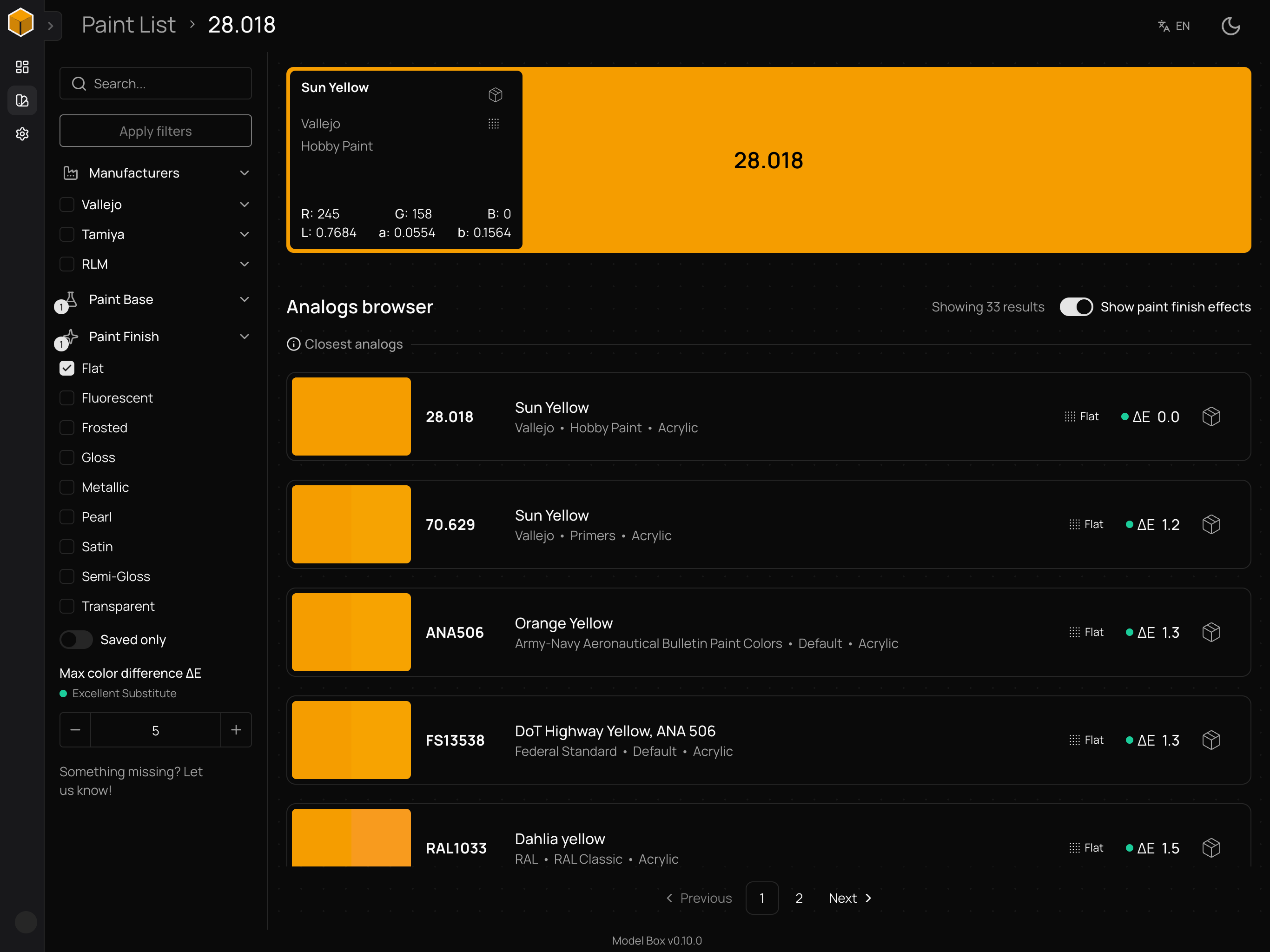 Model Box paint analogs browser