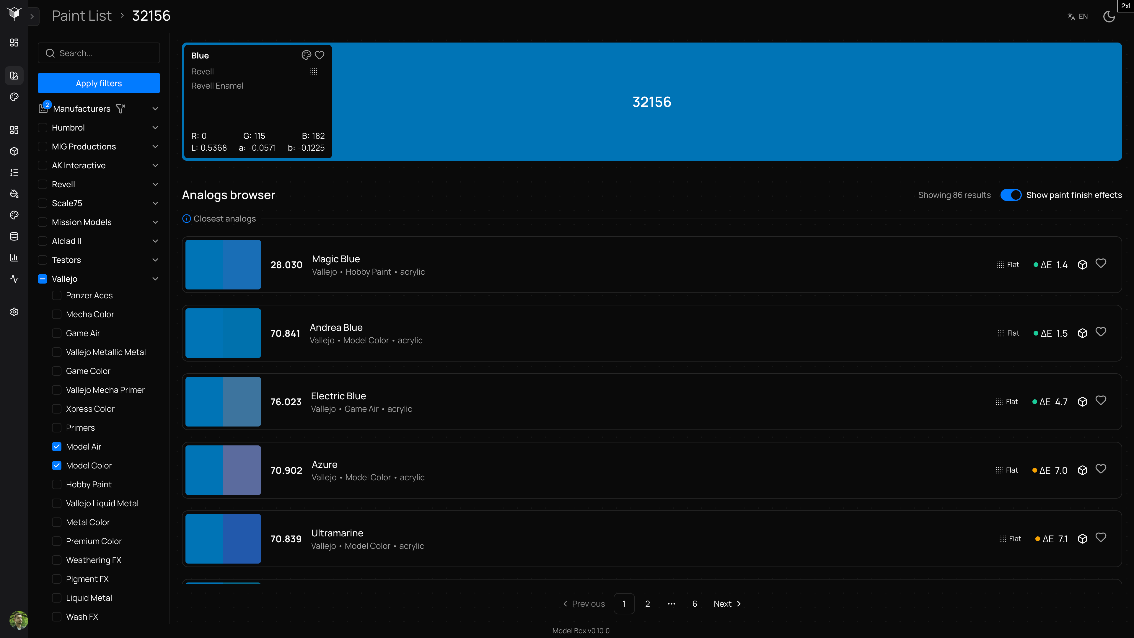 Model Box paint analogs browser