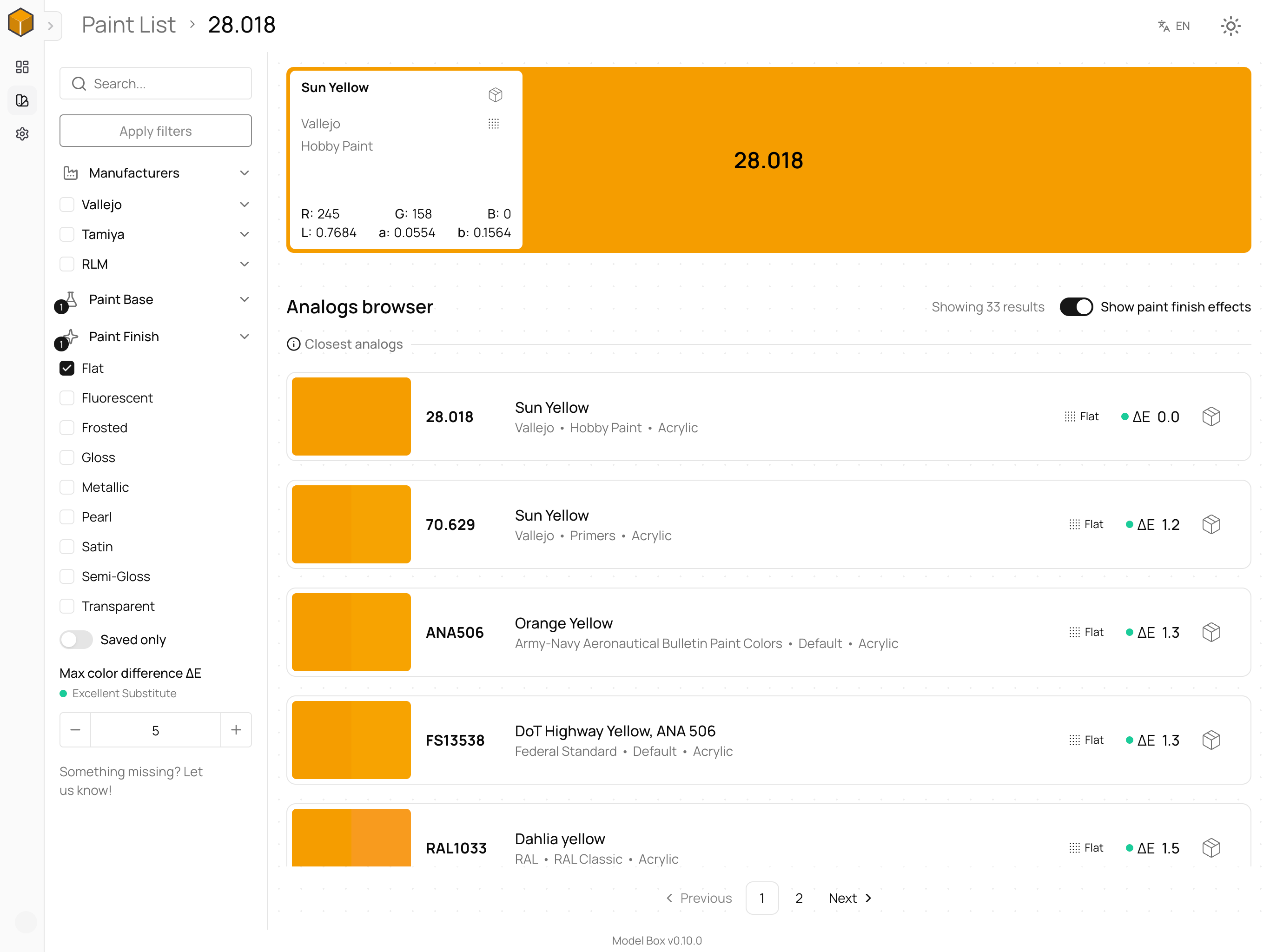 Model Box paint analogs browser
