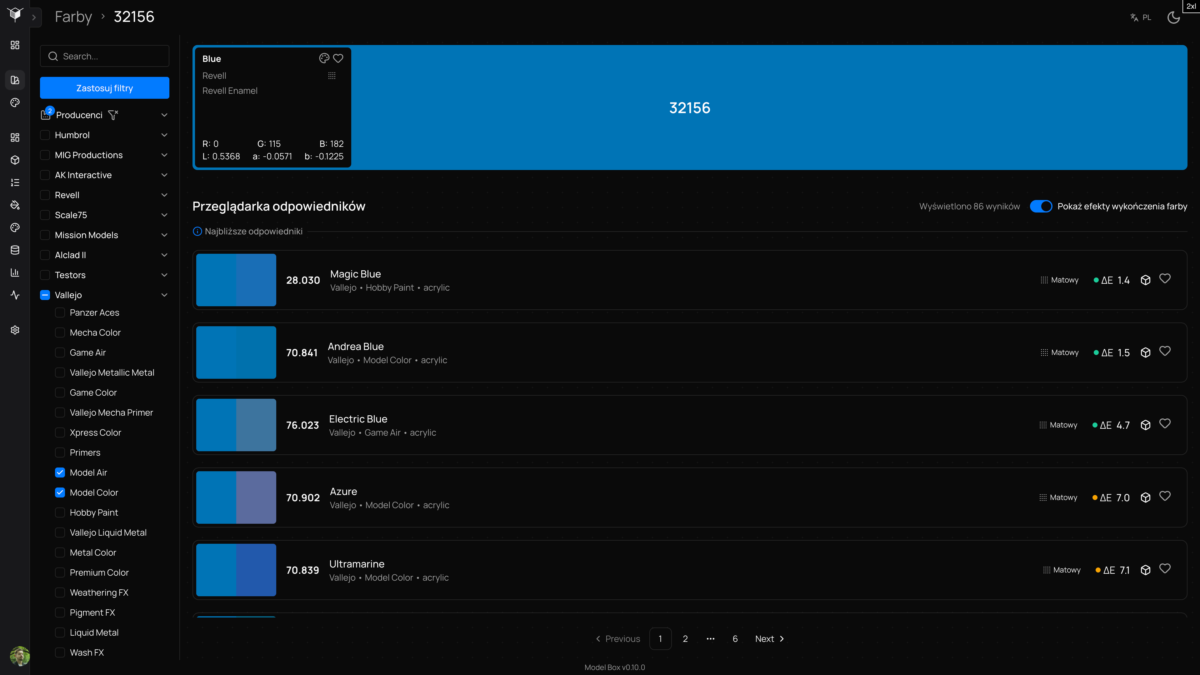 Model Box paint analogs browser