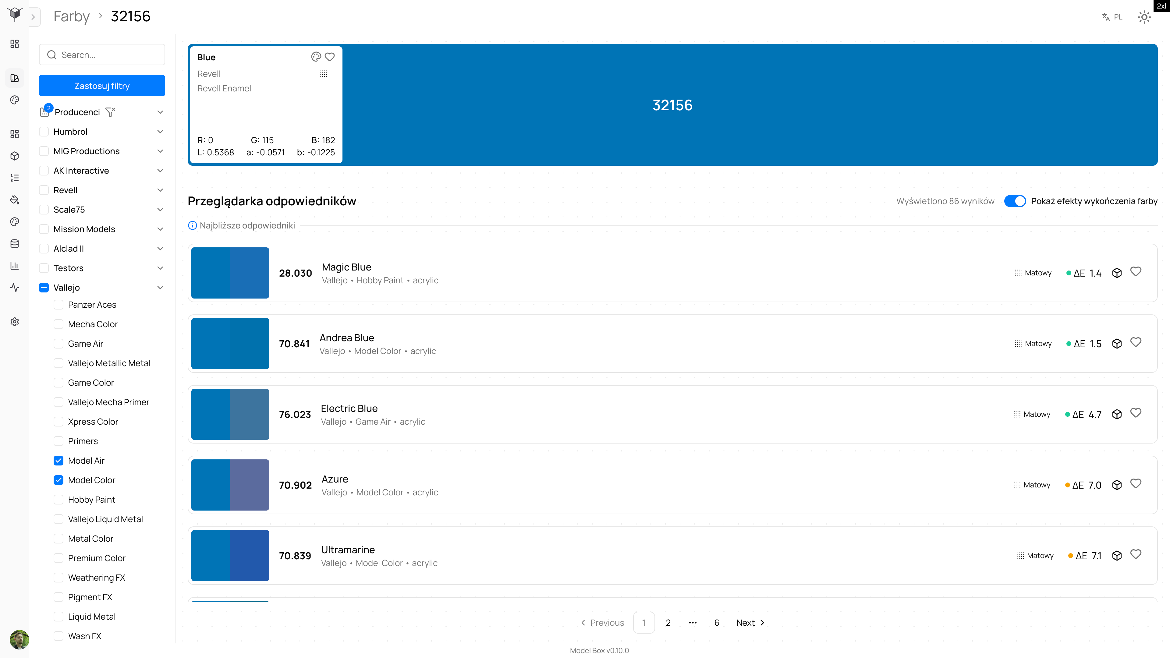 Model Box paint analogs browser